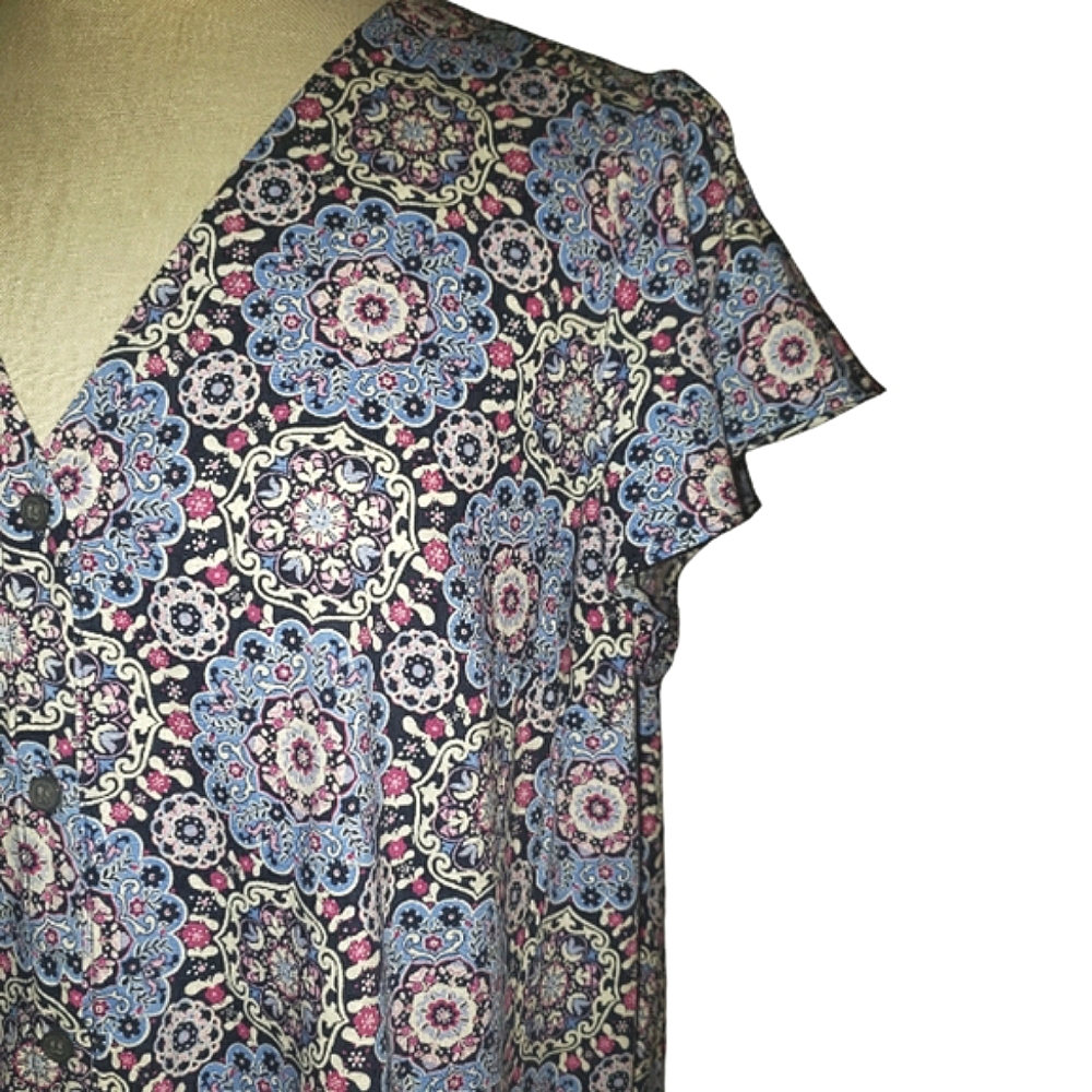 Loft Medallion Print Button Front Drop Waist Ruff… - image 8